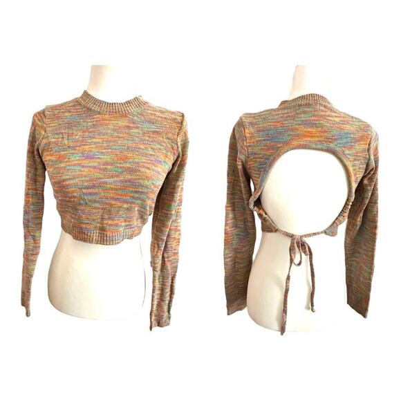EDIKTED Medina Crop Multicolor Long Sleeve Open Back Cropped Sweater - Large - Picture 1 of 5